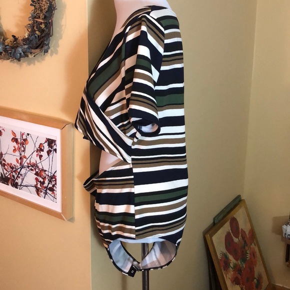 ASOPH Size 3X Peek-A-Boo Striped Wrap V-Neck Bodysuit Subdued Colors $48 NEW - Picture 6 of 11